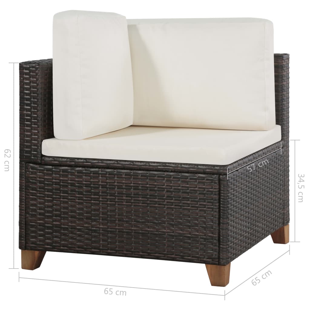 -Delige Loungeset Met Kussens Poly Rattan Bruin