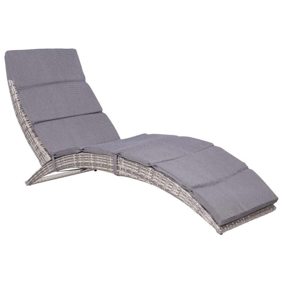 Ligbed inklapbaar met kussen poly rattan grijs