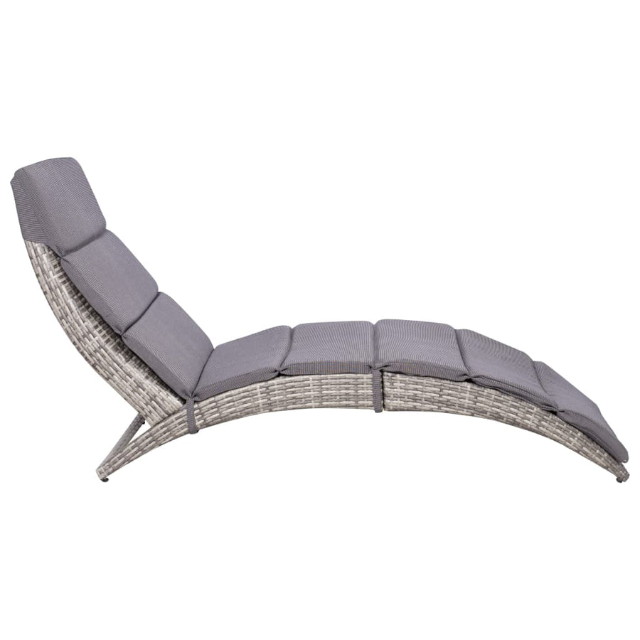 Ligbed inklapbaar met kussen poly rattan grijs
