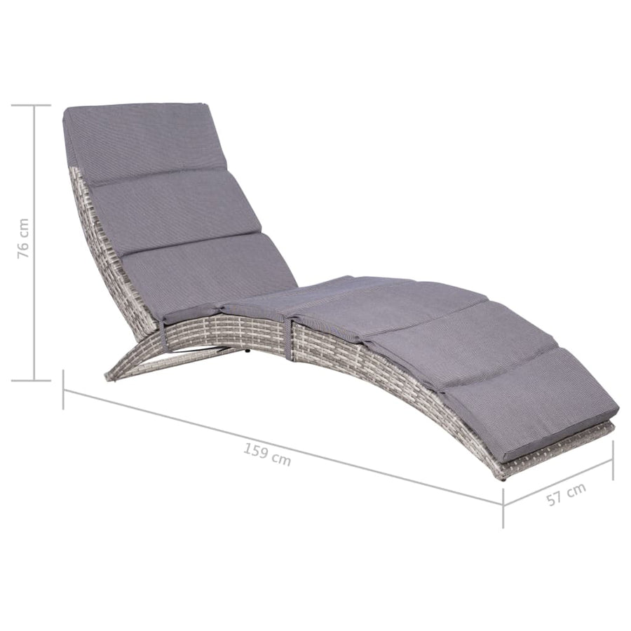 Ligbed inklapbaar met kussen poly rattan grijs