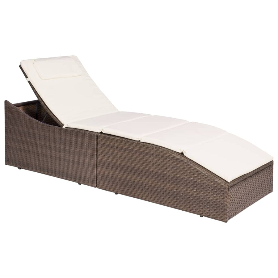 Ligbed Met Kussen Poly Rattan Bruin
