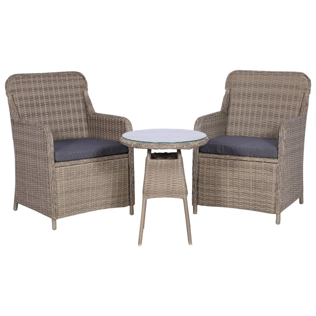 3-Delige Bistroset Met Kussens Poly Rattan Bruin