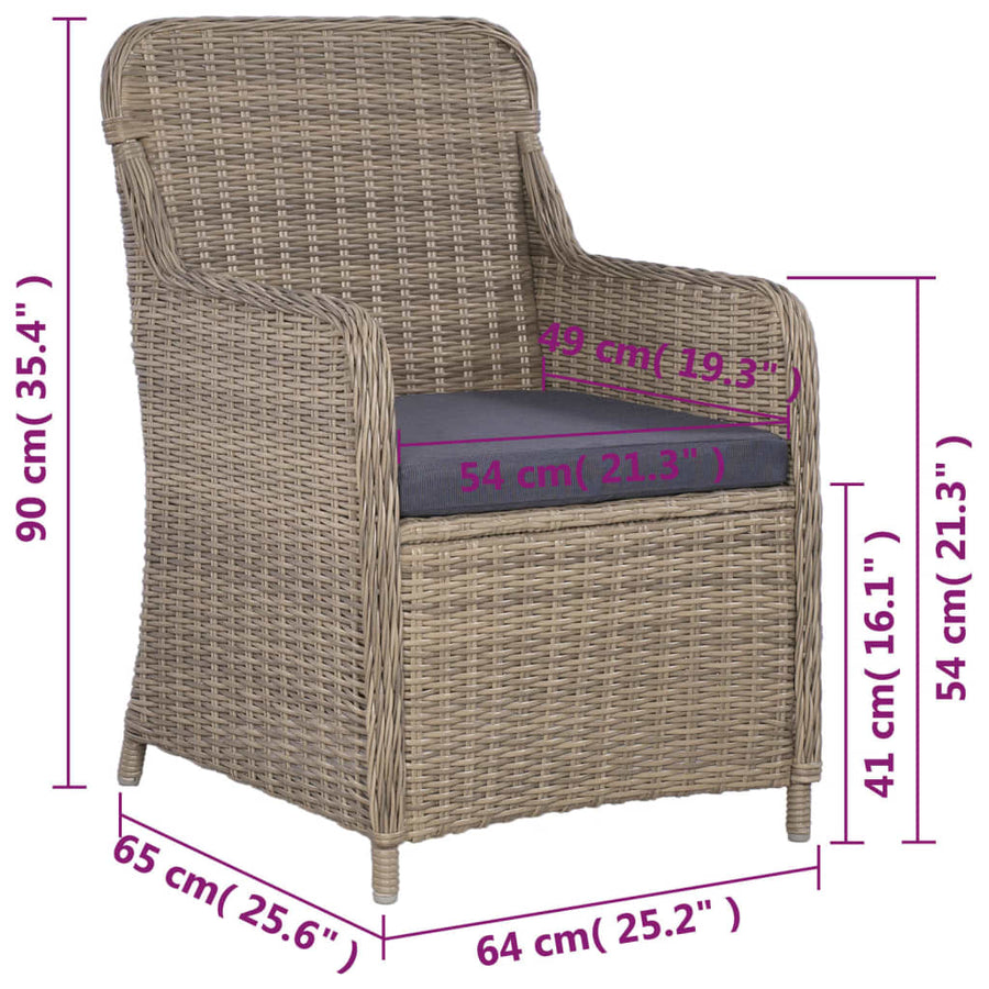 Bistroset Met Kussens Poly Rattan Bruin 3