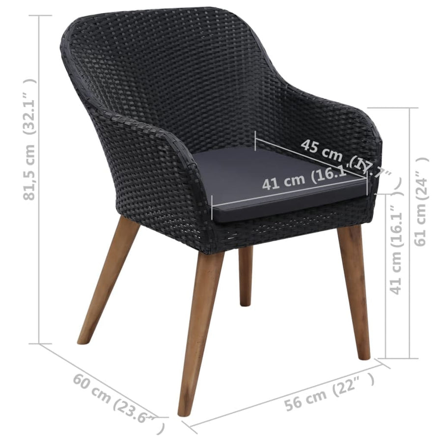 Tuinstoelen 2 St Met Kussens Poly Rattan Zwart 1