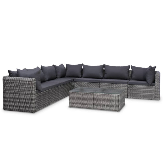 8-Delige Loungeset Met Kussens Poly Rattan Grijs 3x hoek + 4x midden + Tafel