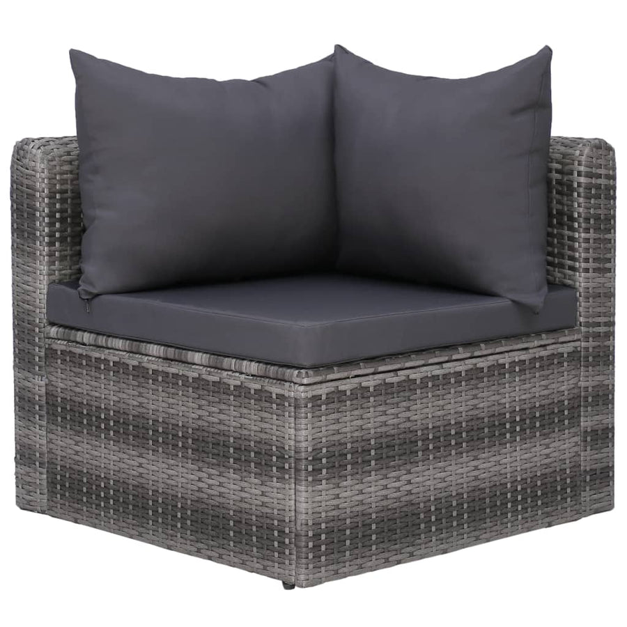 8-Delige Loungeset Met Kussens Poly Rattan Grijs 3x hoek + 4x midden + Tafel
