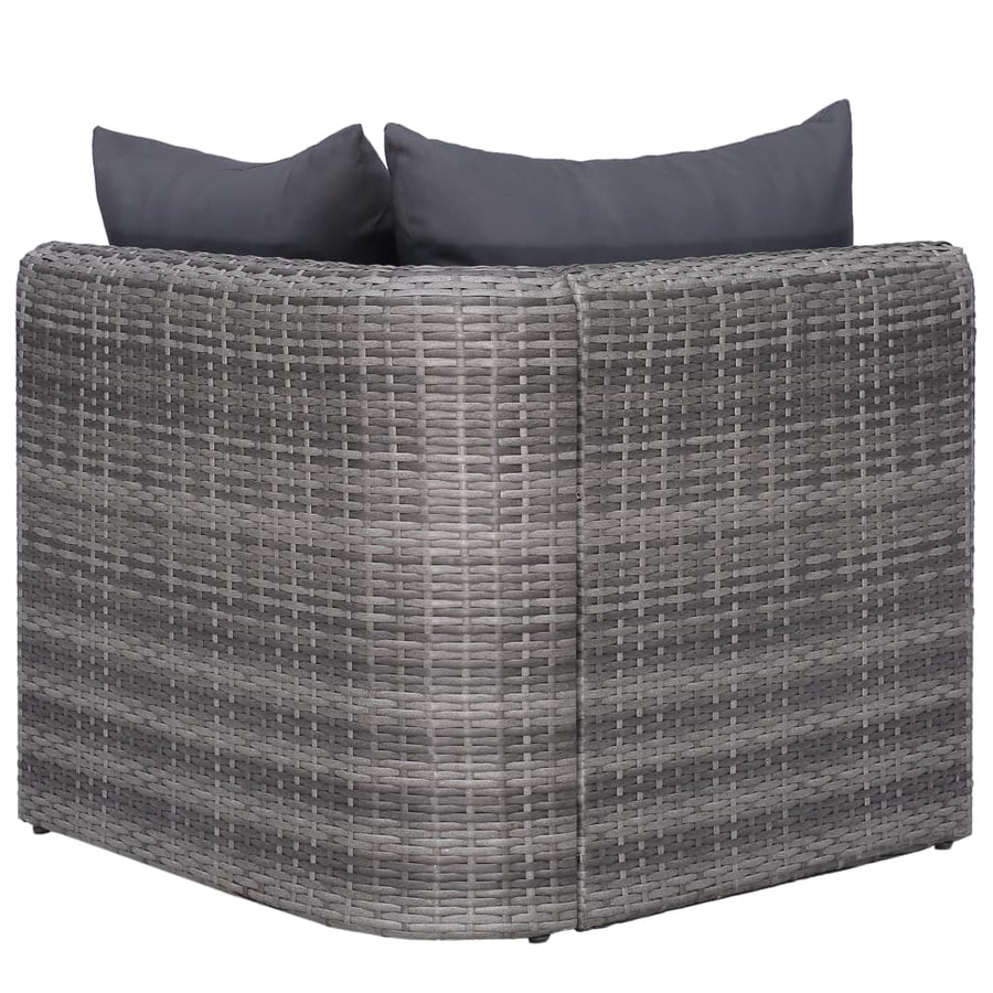 8-Delige Loungeset Met Kussens Poly Rattan Grijs 3x hoek + 4x midden + Tafel