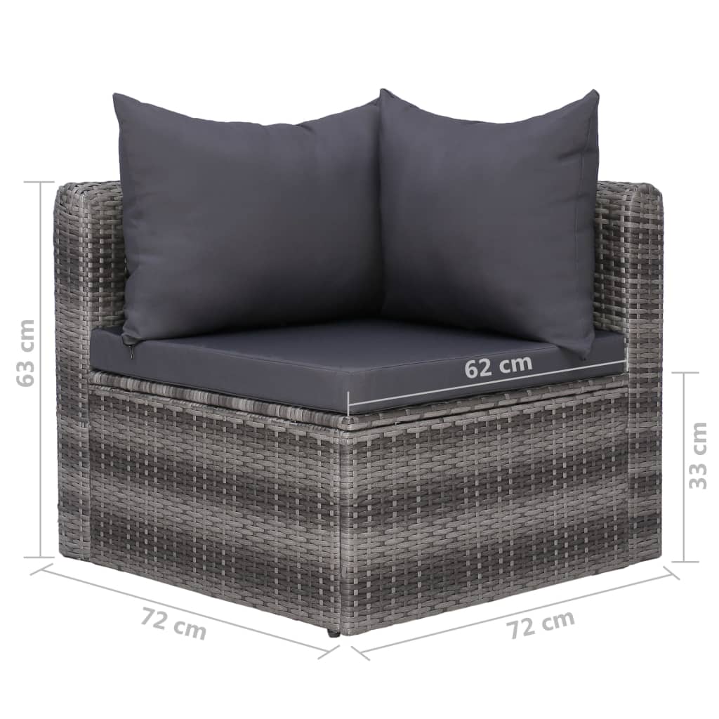 8-Delige Loungeset Met Kussens Poly Rattan Grijs 3x hoek + 4x midden + Tafel
