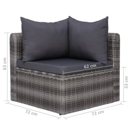 8-Delige Loungeset Met Kussens Poly Rattan Grijs 3x hoek + 4x midden + Tafel