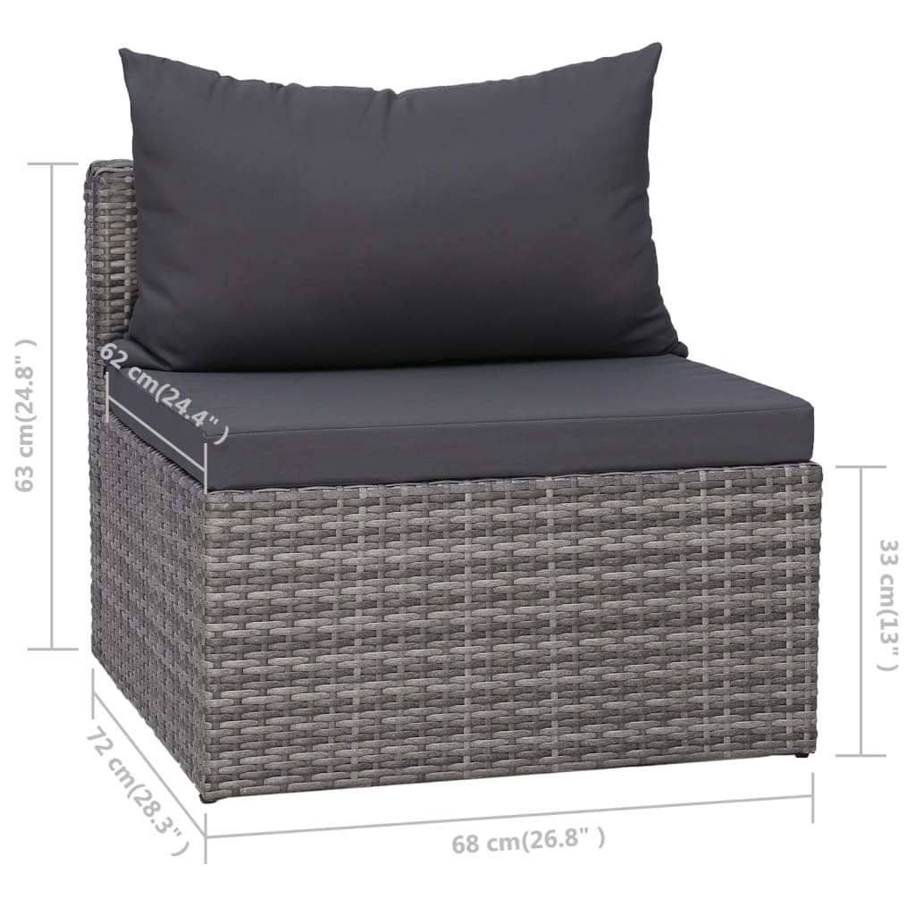 8-Delige Loungeset Met Kussens Poly Rattan Grijs 3x hoek + 4x midden + Tafel