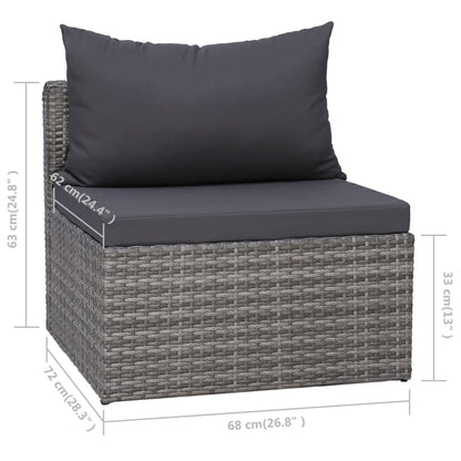 8-Delige Loungeset Met Kussens Poly Rattan Grijs 3x hoek + 4x midden + Tafel