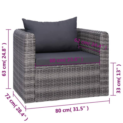 7-Delige Loungeset Met Kussens Poly Rattan Grijs 3x hoek + 2x midden + Fauteuil + Tafel