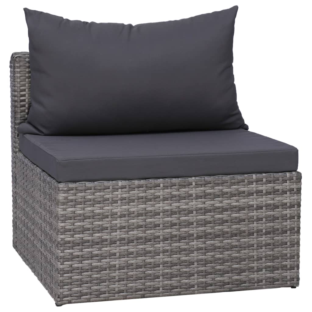 7-Delige Loungeset Met Kussens Poly Rattan Grijs 3x hoek + 2x midden + Fauteuil + Tafel
