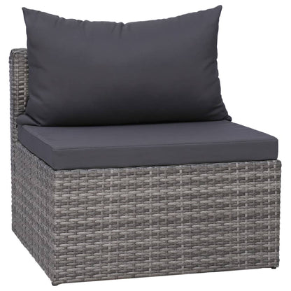 7-Delige Loungeset Met Kussens Poly Rattan Grijs 3x hoek + 2x midden + Fauteuil + Tafel