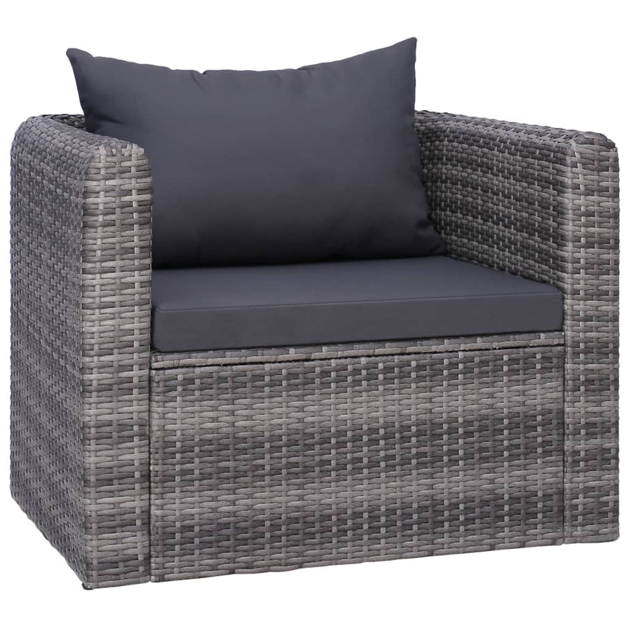 7-Delige Loungeset Met Kussens Poly Rattan Grijs 3x hoek + 2x midden + Fauteuil + Tafel