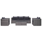 6-Delige Loungeset Met Kussens Poly Rattan Grijs 2x hoek + midden + 2x Fauteuil + Tafel