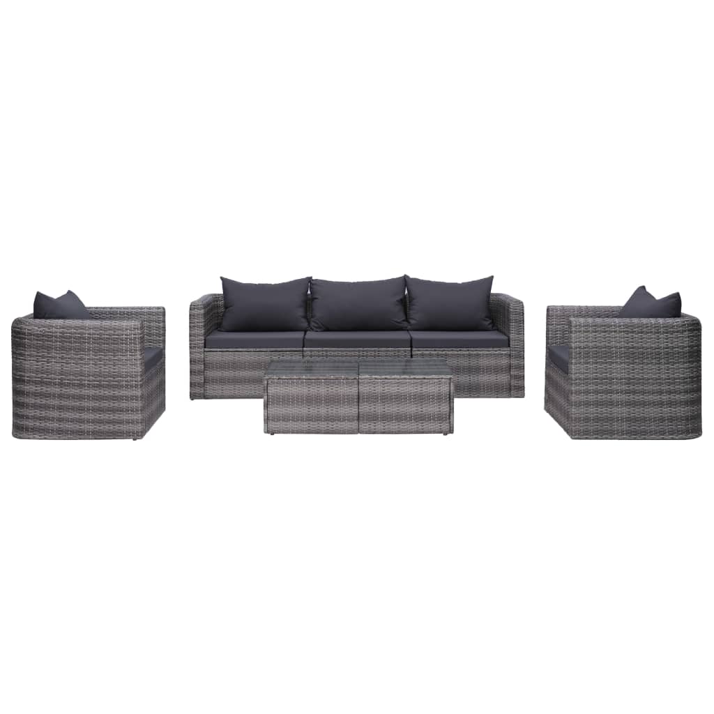 6-Delige Loungeset Met Kussens Poly Rattan Grijs 1