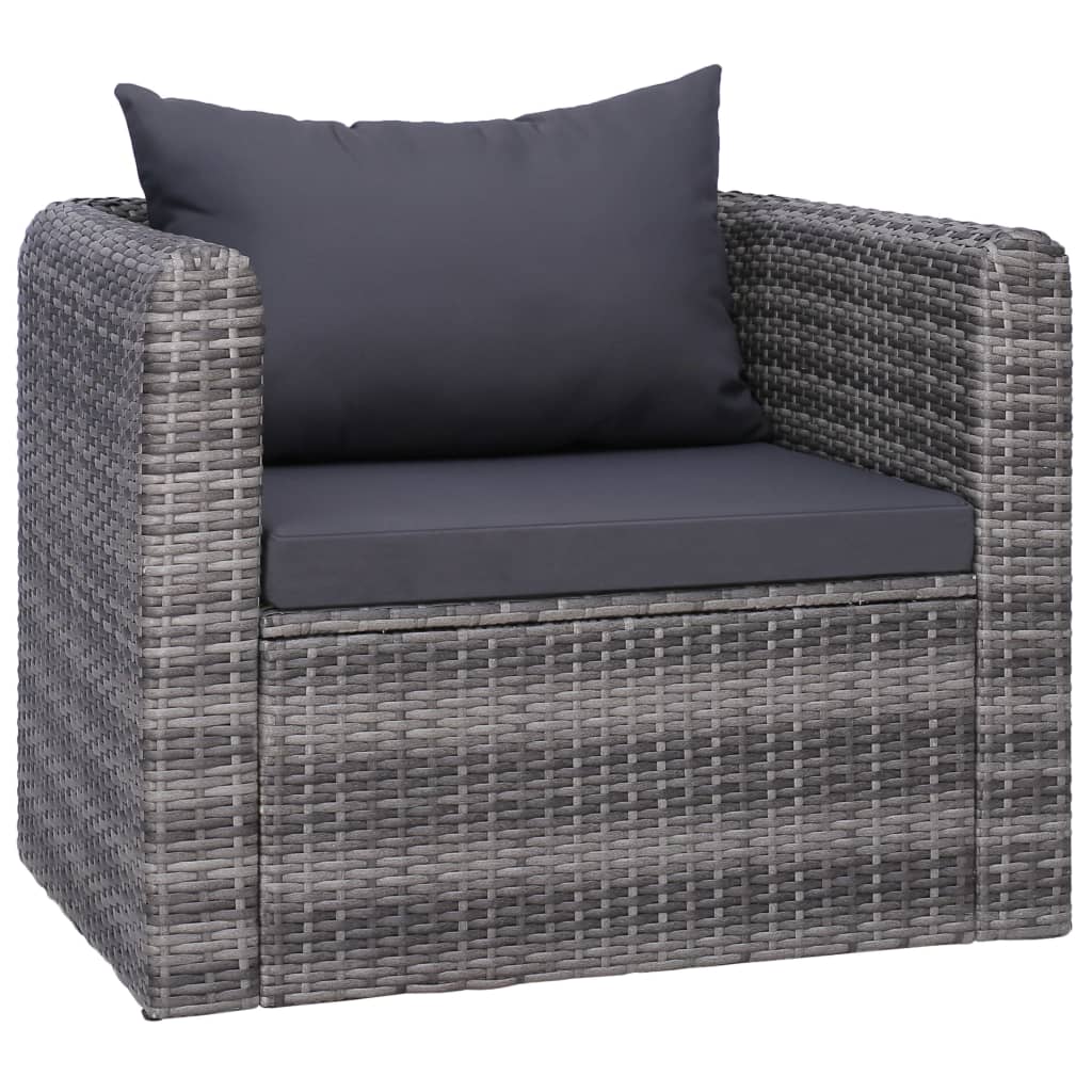 Tuinstoel met kussens poly rattan grijs