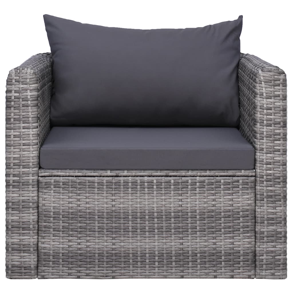 Tuinstoel met kussens poly rattan grijs