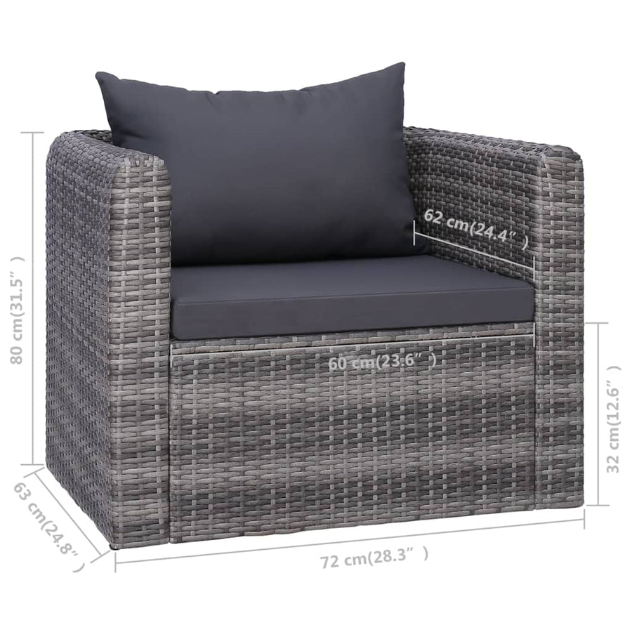 Tuinstoel met kussens poly rattan grijs