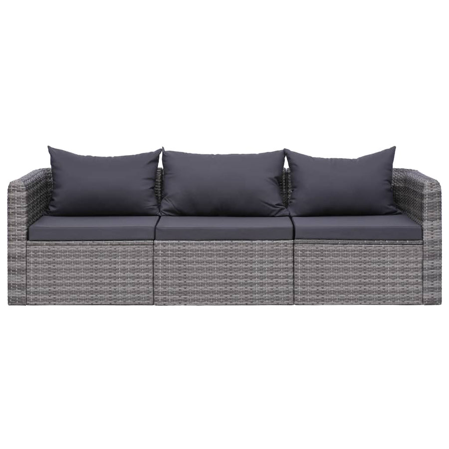-Delige Loungeset Met Kussens Poly Rattan Grijs 3