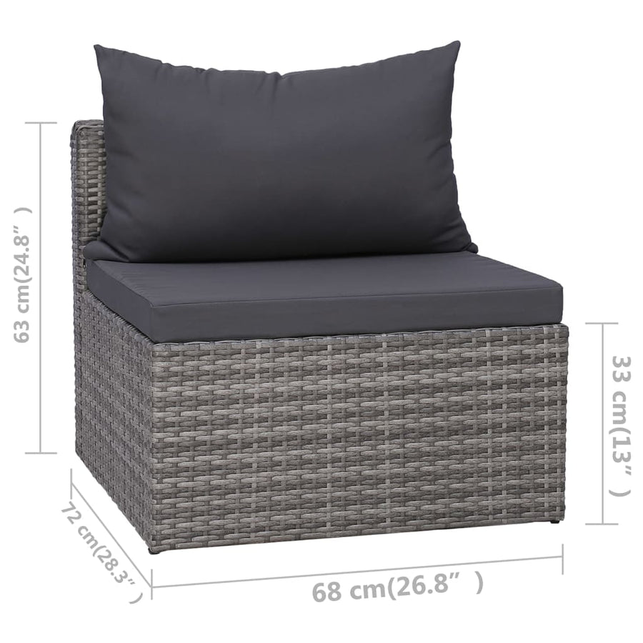 -Delige Loungeset Met Kussens Poly Rattan Grijs 3
