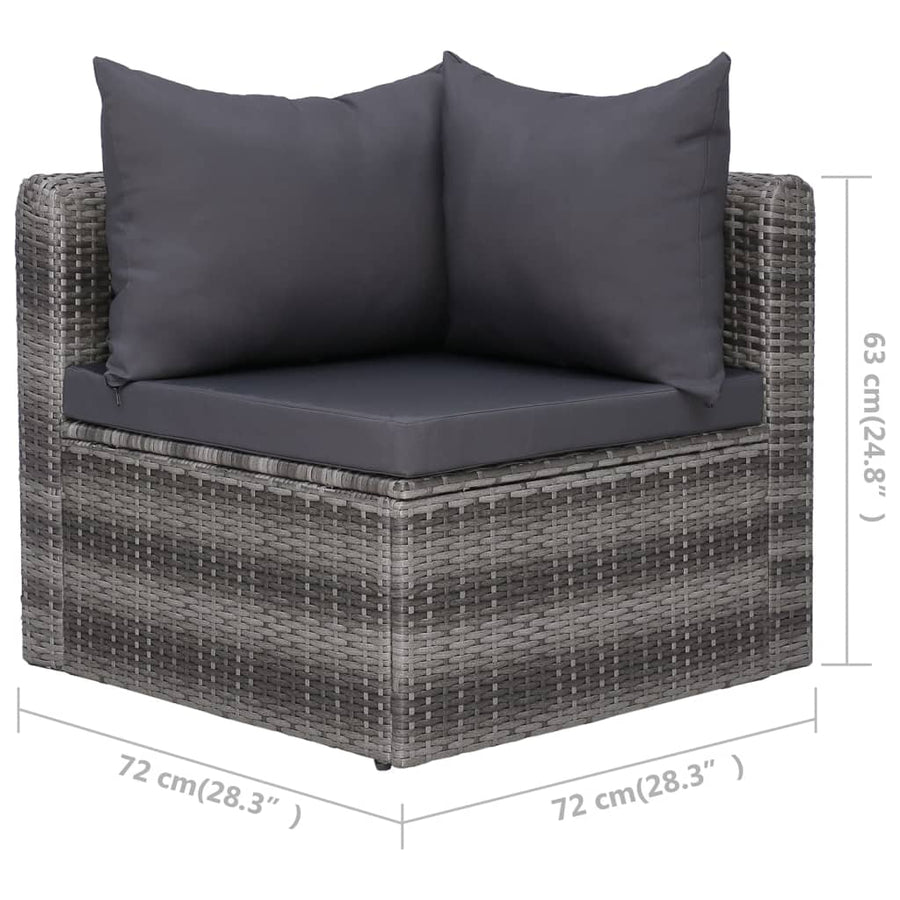-Delige Loungeset Met Kussens Poly Rattan Grijs 3