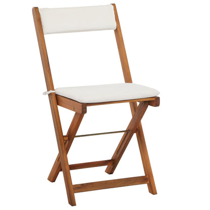 -Delige Bistroset Inklapbaar Met Kussens Massief Acaciahout Bruin en wit