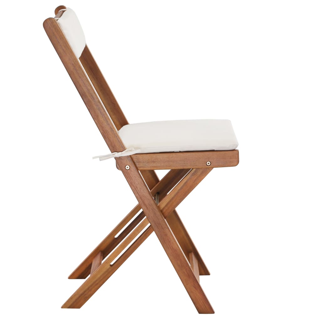 -Delige Bistroset Inklapbaar Met Kussens Massief Acaciahout Bruin en wit