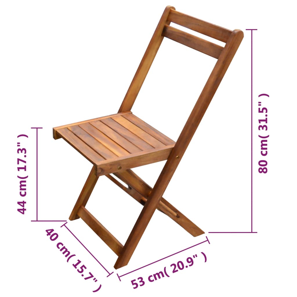 -Delige Bistroset Inklapbaar Massief Acaciahout Bruin