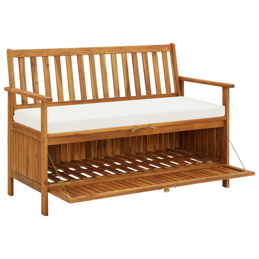 Tuinopslagbank Massief Acaciahout 120 x 63 x 84 cm Bruin en wit