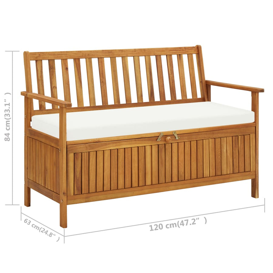 Tuinopslagbank Massief Acaciahout 120 x 63 x 84 cm Bruin en wit