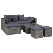 4-piece Lounge Set with cushions poly rattan grey