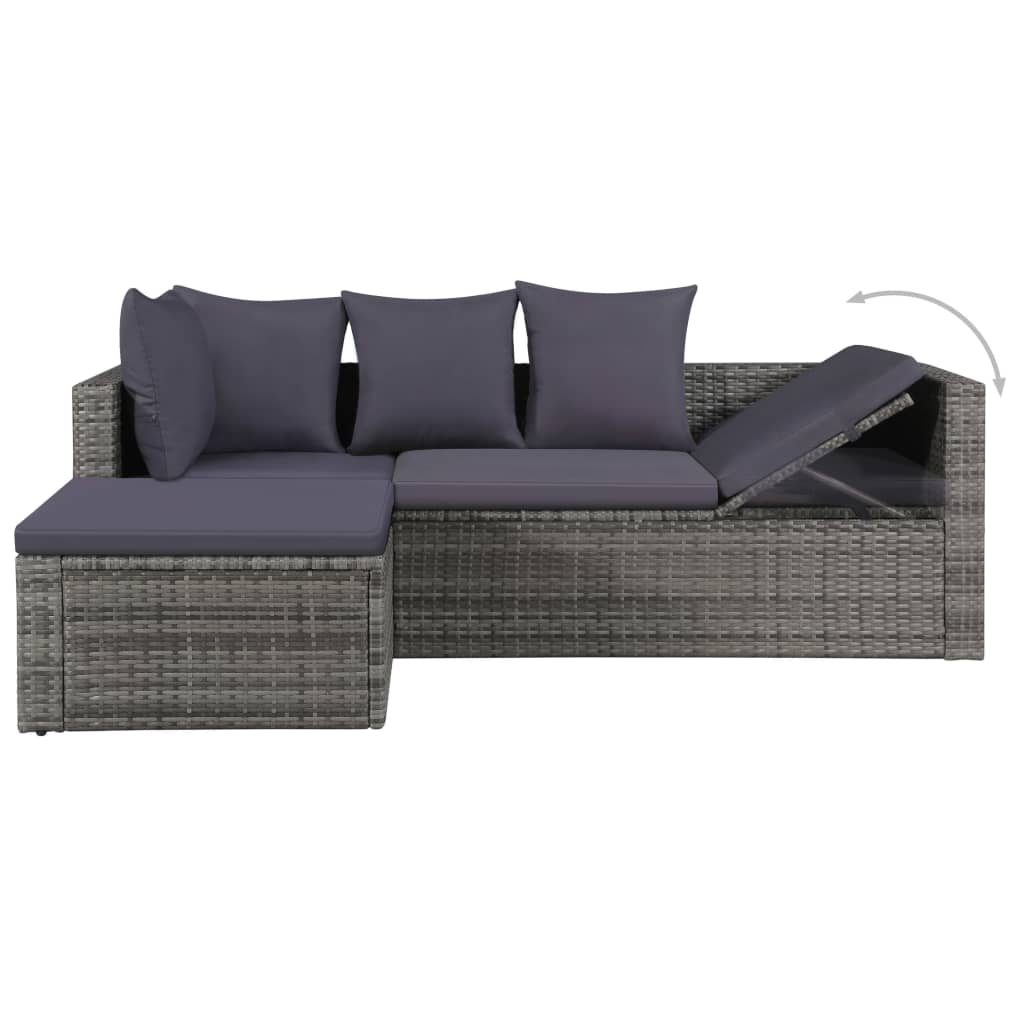 -Delige Loungeset Met Kussens Poly Rattan Grijs