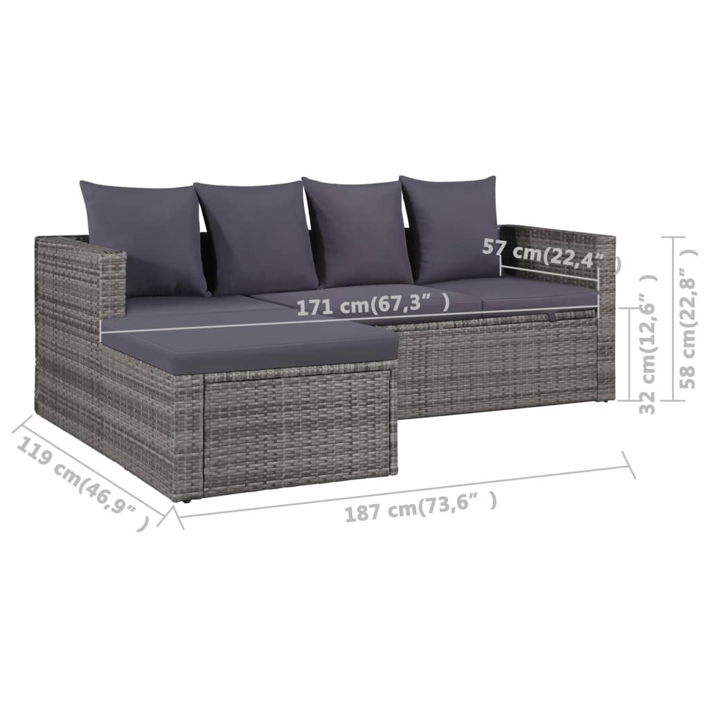 -Delige Loungeset Met Kussens Poly Rattan Grijs