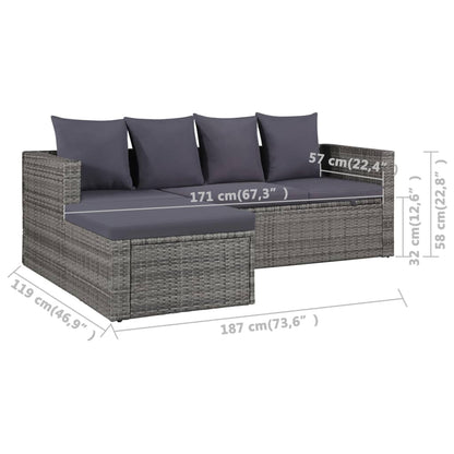 -Delige Loungeset Met Kussens Poly Rattan Grijs