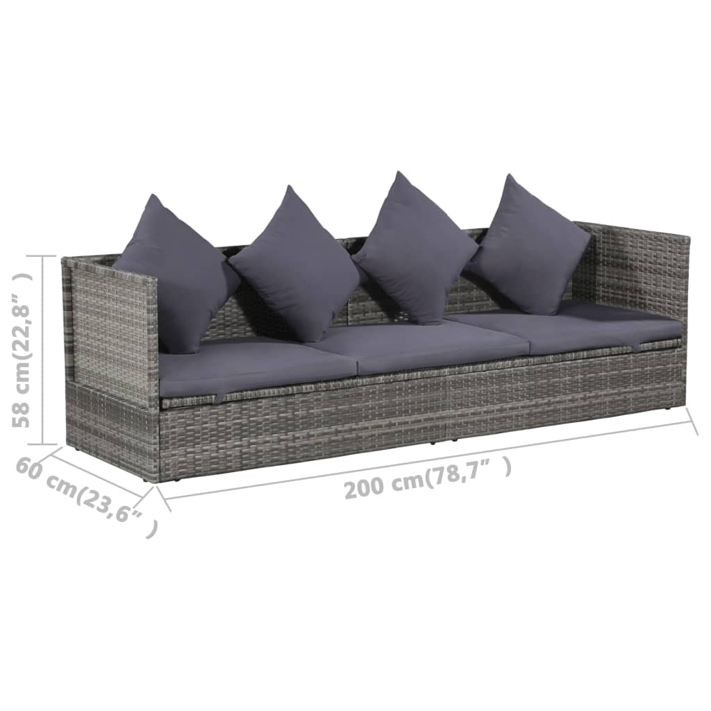 Tuinbed 200X60 Cm Poly Rattan Grijs