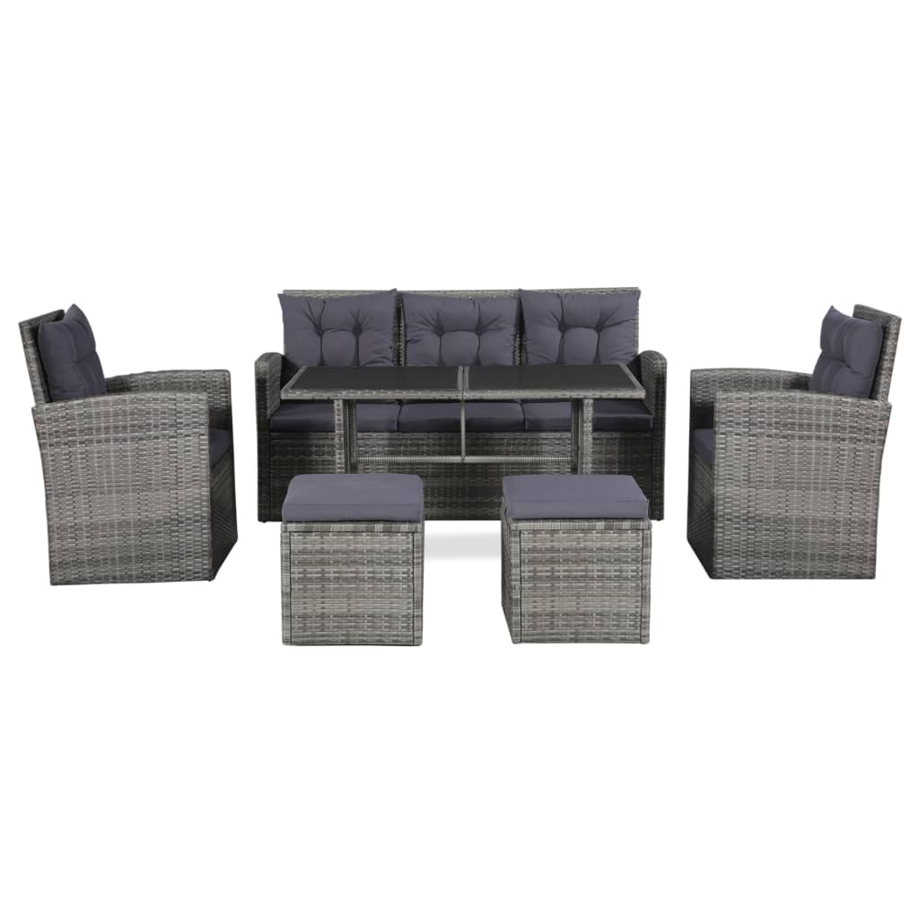 -Delige Loungeset Met Kussens Poly Rattan Grijs