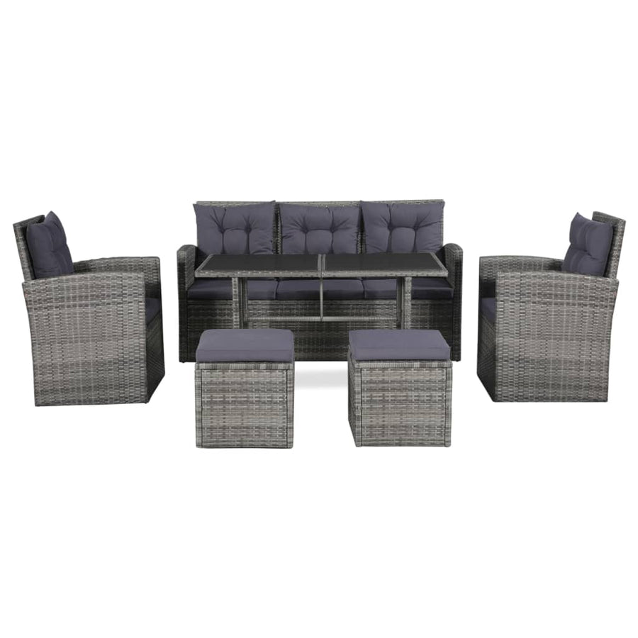 -Delige Loungeset Met Kussens Poly Rattan Grijs