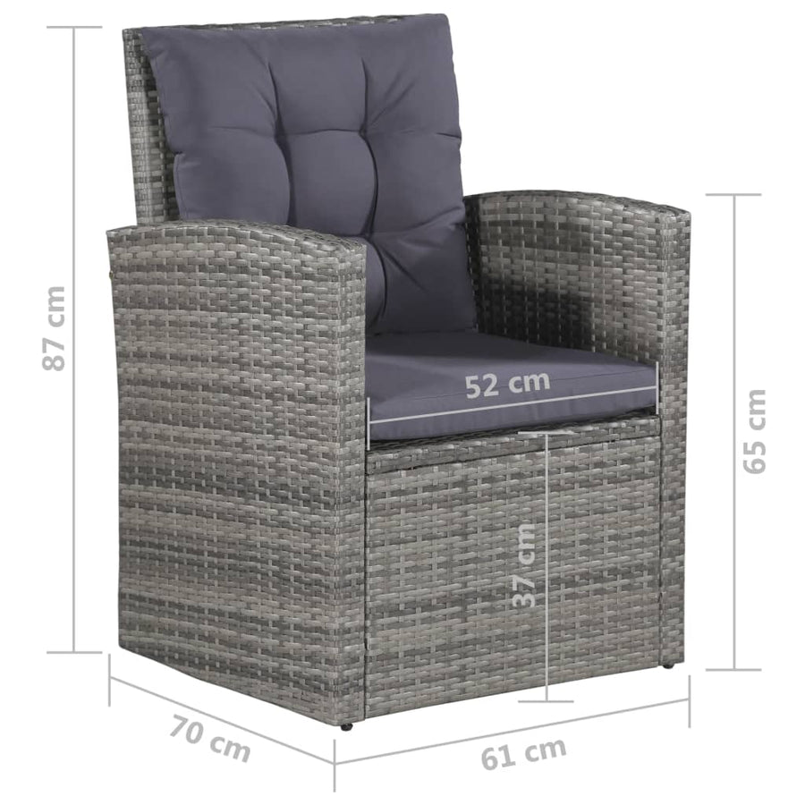 -Delige Loungeset Met Kussens Poly Rattan Grijs