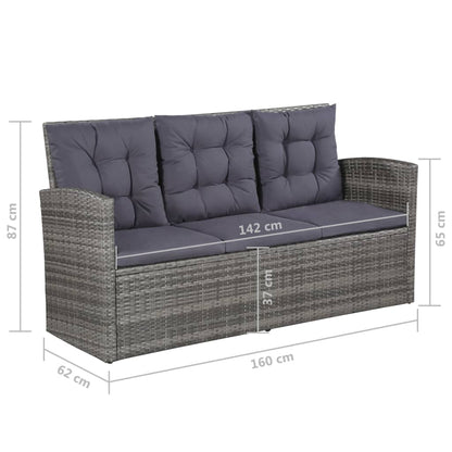 -Delige Loungeset Met Kussens Poly Rattan Grijs
