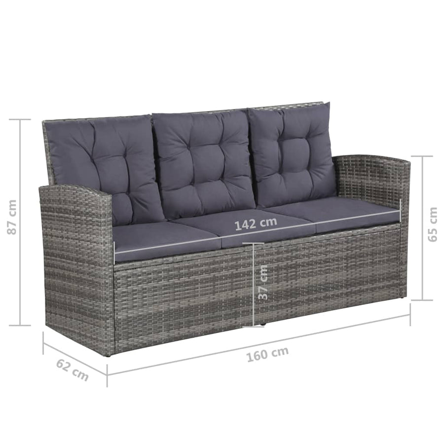 -Delige Loungeset Met Kussens Poly Rattan Grijs