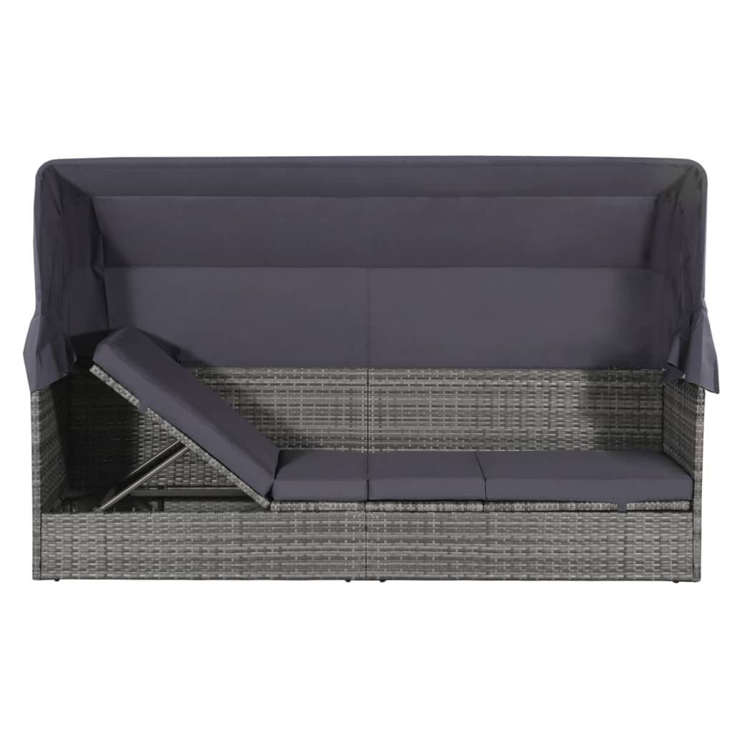 Tuinbed Met Luifel 205X62 Cm Poly Rattan Grijs