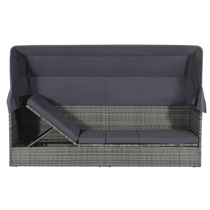 Tuinbed Met Luifel 205X62 Cm Poly Rattan Grijs