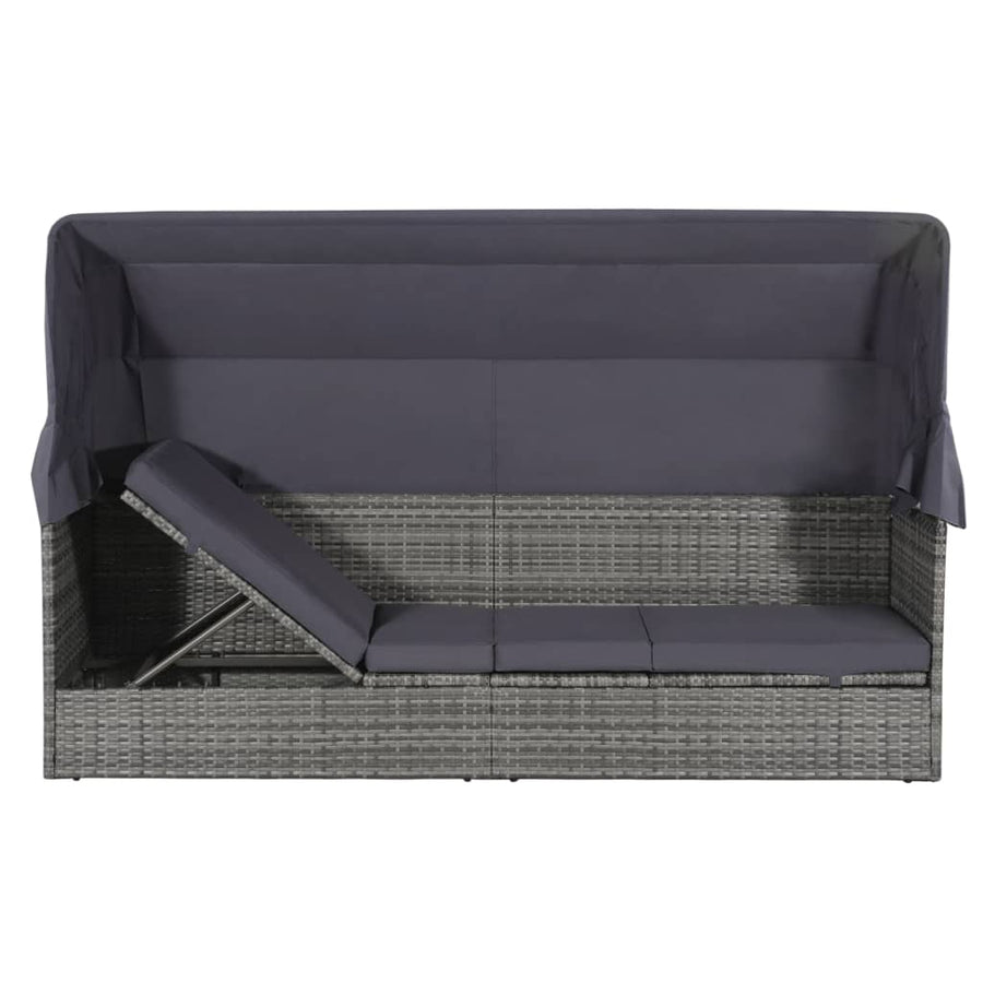 Tuinbed Met Luifel 205X62 Cm Poly Rattan Grijs