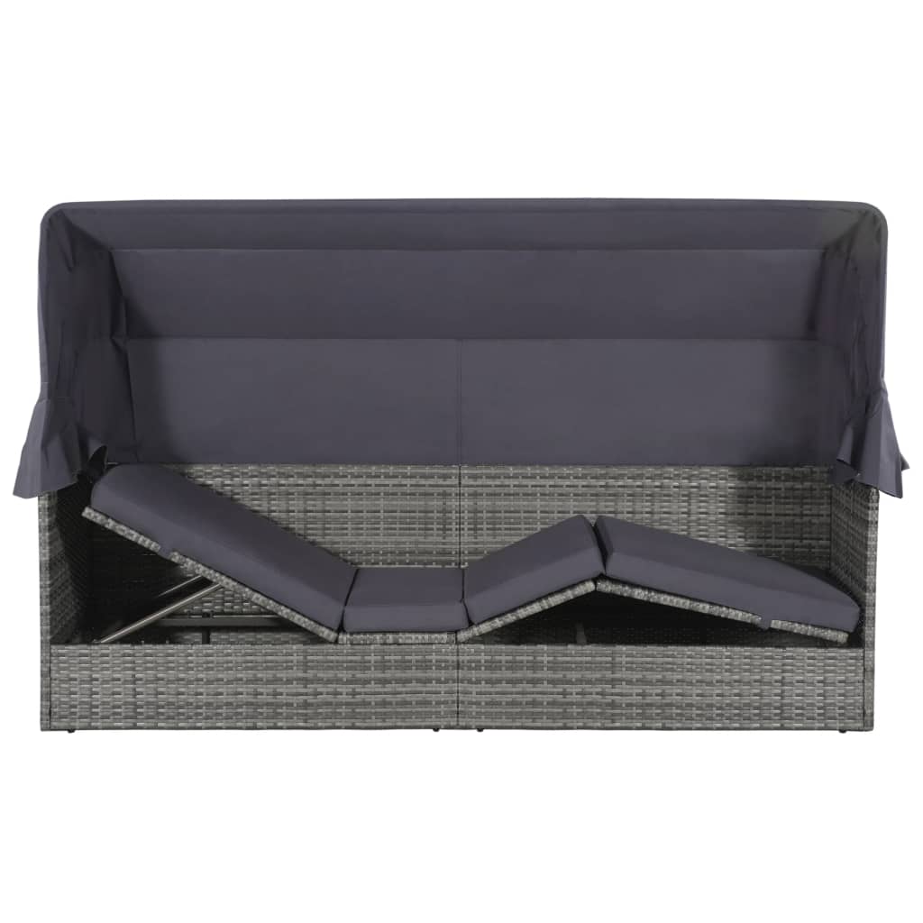 Tuinbed Met Luifel 205X62 Cm Poly Rattan Grijs