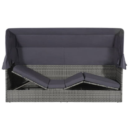Tuinbed Met Luifel 205X62 Cm Poly Rattan Grijs