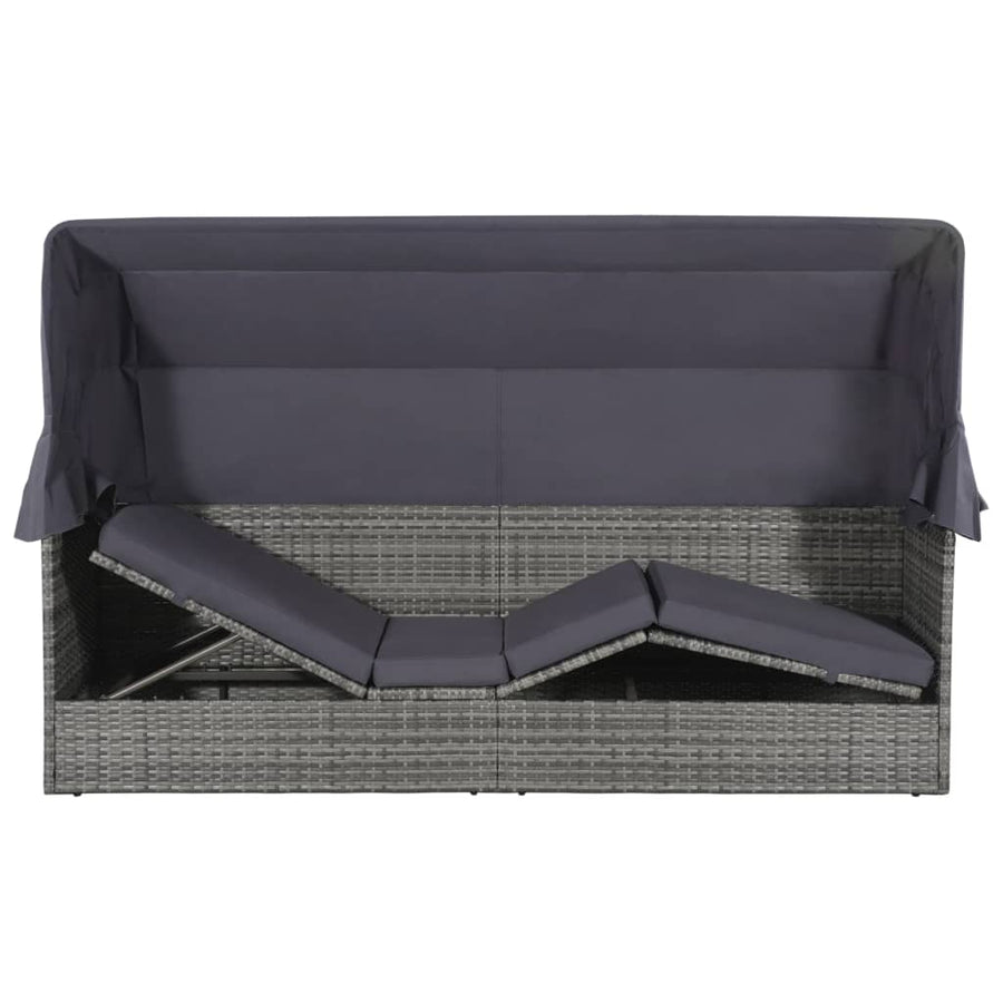 Tuinbed Met Luifel 205X62 Cm Poly Rattan Grijs