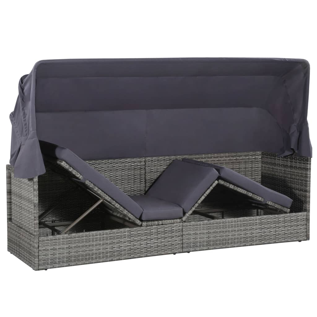 Tuinbed Met Luifel 205X62 Cm Poly Rattan Grijs