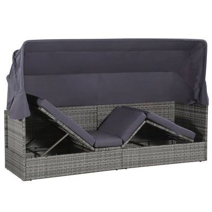 Tuinbed Met Luifel 205X62 Cm Poly Rattan Grijs